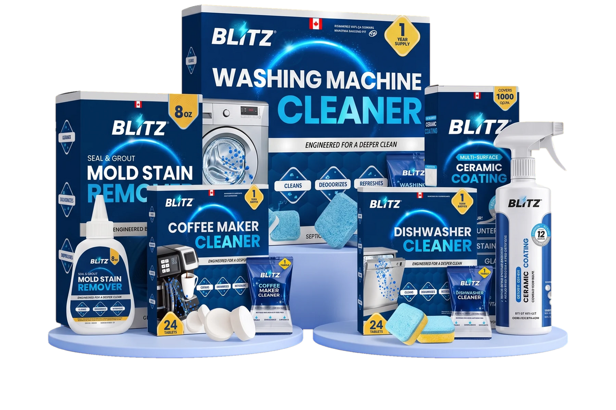 BLITZ washing machine, dishwasher and coffee maker cleaners, mould stain remover and ceramic coating spray