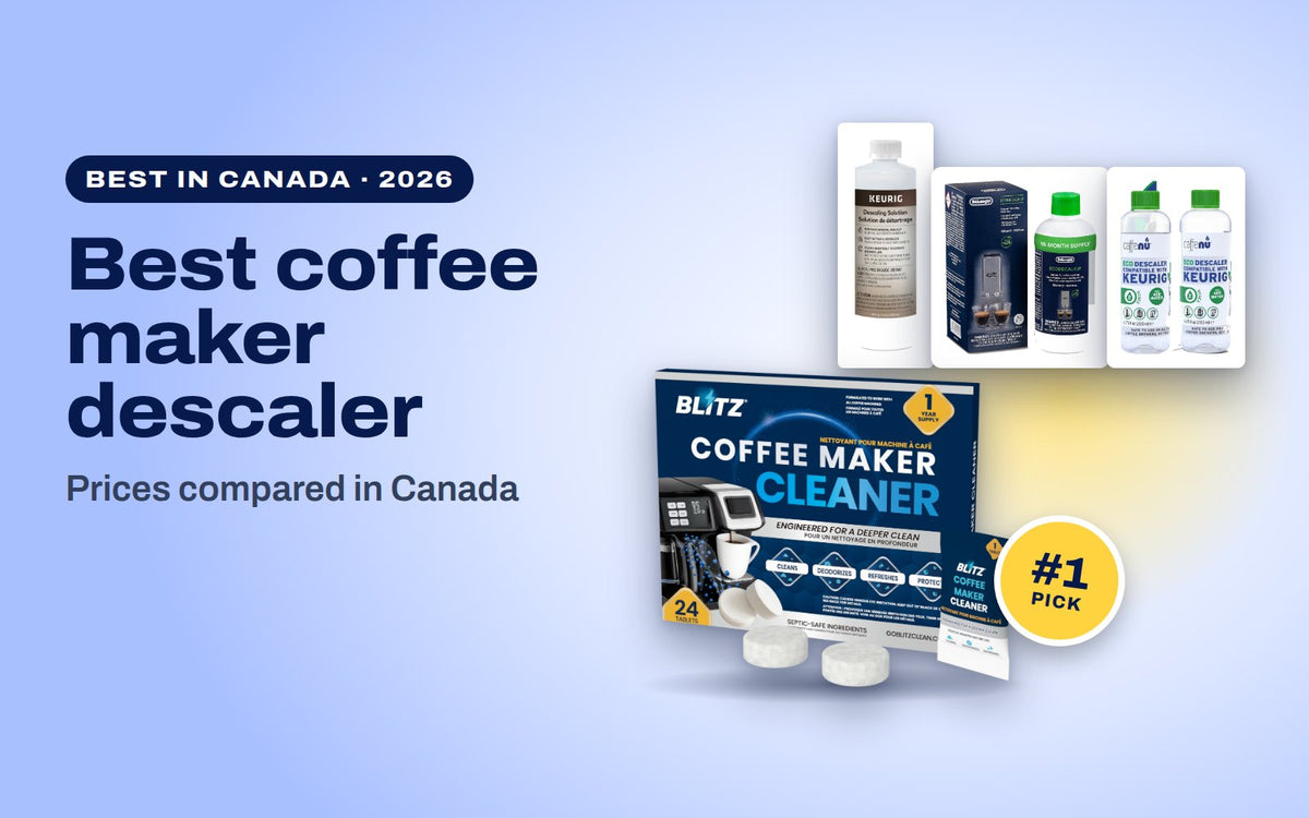 BLITZ Coffee Maker Cleaner as the top pick, in front of the Keurig, De’Longhi Decalk Care and Nespresso descalers