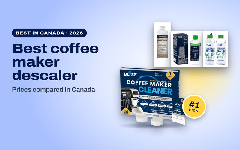 BLITZ Coffee Maker Cleaner as the top pick, in front of the Keurig, De’Longhi Decalk Care and Nespresso descalers