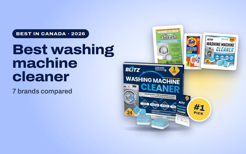 BLITZ Washing Machine Cleaner as the top pick, in front of Affresh, Tide and ACTIVE washing machine cleaners