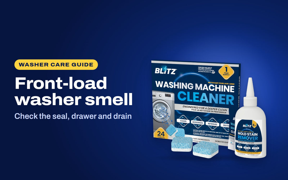 Front-load washer smell: BLITZ Washing Machine Cleaner and BLITZ Mold Stain Remover