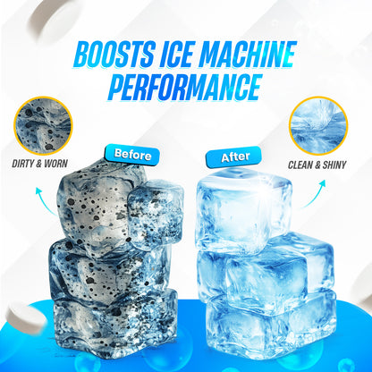 GOBLITZCLEAN BLITZ Ice Machine Cleaner for appliances, showing a bottle of cleaner with ice machine parts in the background