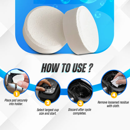 GOBLITZCLEAN Blitz coffee maker cleaner tablets for appliances, showing clean and fresh coffee machine in use.