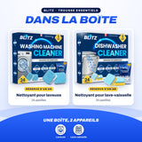 Contenu de la Trousse Essentiels BLITZ : chaque nettoyant, la quantité et la durée
