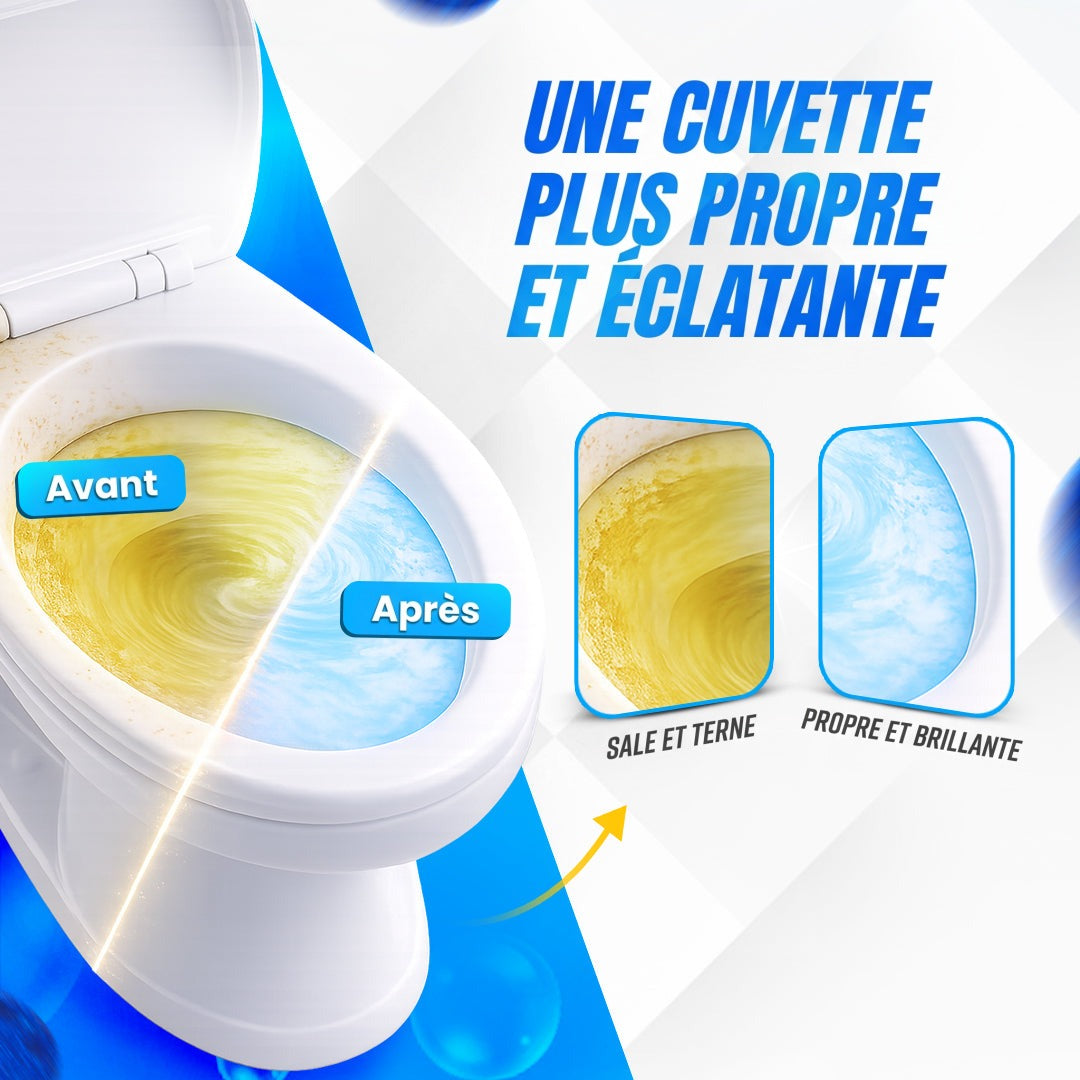Cuvette de toilette avant et après avec le nettoyant automatique pour cuvette BLITZ