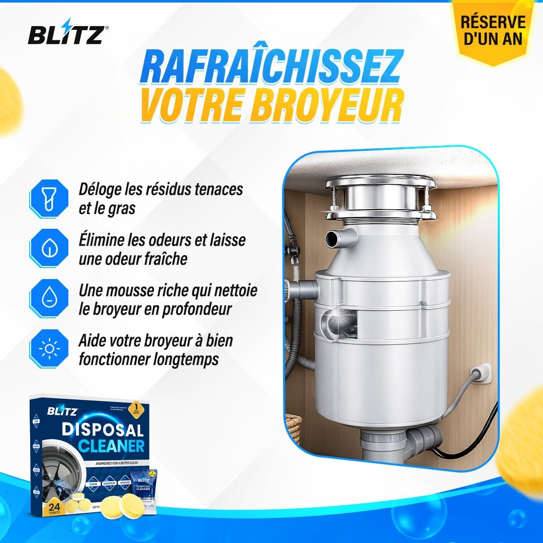 Rafraîchissez votre broyeur : déloge les résidus tenaces et le gras, élimine les odeurs, mousse qui nettoie le broyeur en profondeur