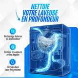 Nettoie votre laveuse en profondeur : nettoyage interne, élimine les odeurs et les dépôts, circule dans tout le système