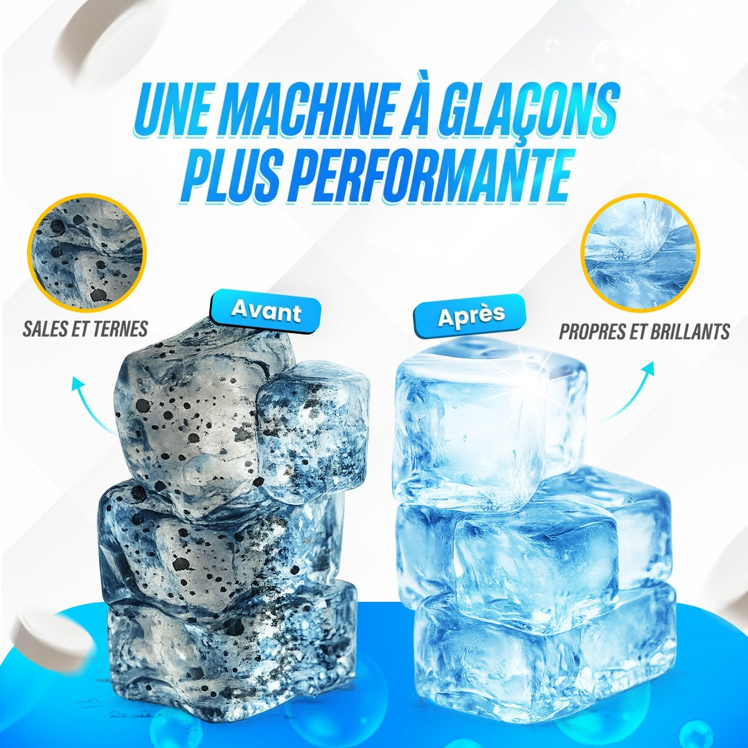 Glaçons avant et après le nettoyage de la machine à glaçons avec BLITZ