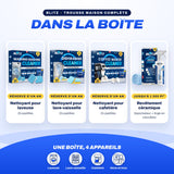 Contenu de la Trousse Maison complète BLITZ : chaque nettoyant, la quantité et la durée
