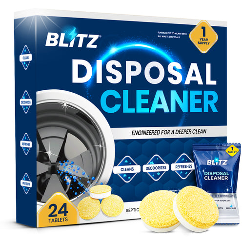 GOBLITZCLEAN BLITZ Disposal Cleaner & Deodorizer bottle with spray nozzle, designed for freshening and cleaning kitchen disposals.
