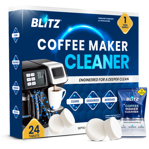 GOBLITZCLEAN BLITZ Coffee Maker Cleaner Tablets for appliances, close-up of tablets used for cleaning coffee machines.