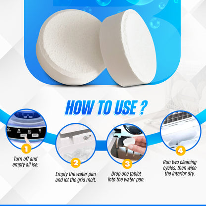 GOBLITZCLEAN BLITZ Ice Machine Cleaner bottle with instructions for cleaning appliances, showing usage steps.