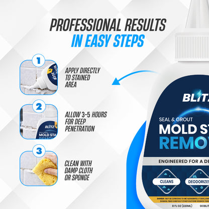 GOBLITZCLEAN BLITZ Mold Stain Remover being applied to an appliance surface for cleaning and stain removal.