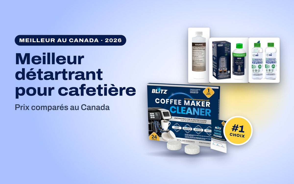 Les pastilles nettoyantes pour cafetière BLITZ, premier choix, devant les détartrants Keurig, De’Longhi EcoDecalk et Caffenu