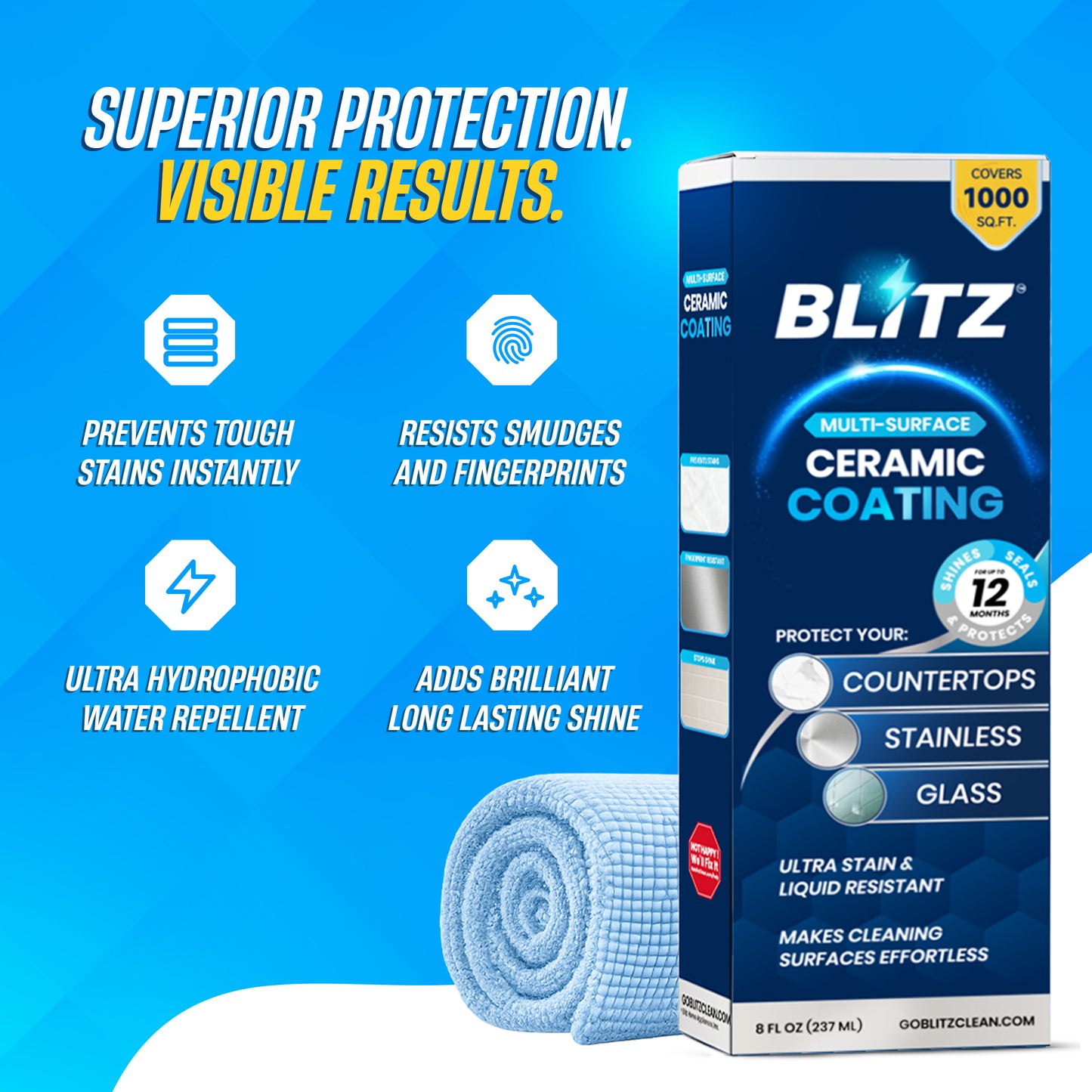GOBLITZCLEAN BLITZ Home Ceramic Coating Spray Kit for appliances, featuring spray bottles and application tools for ceramic protection.