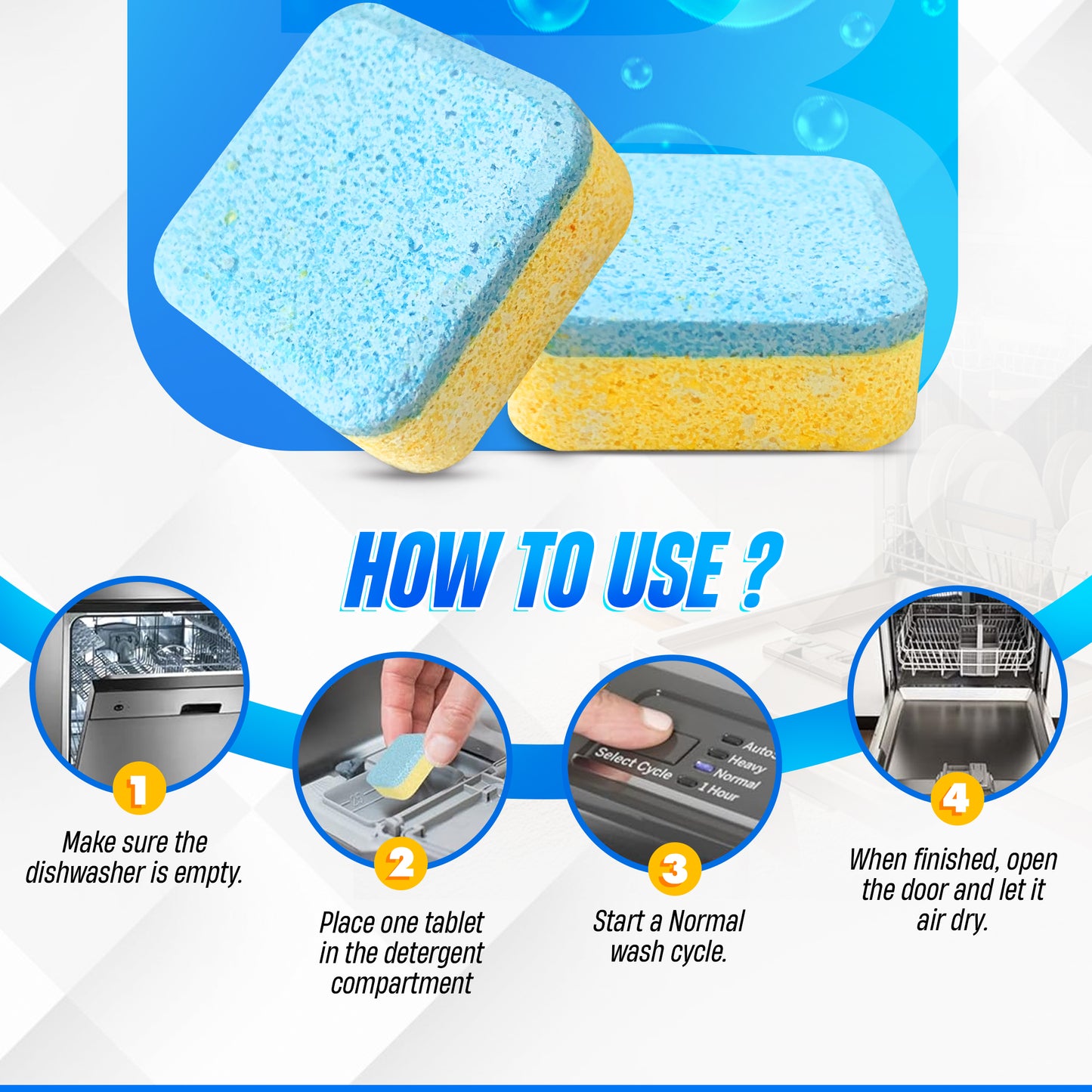 GOBLITZCLEAN BLITZ dishwasher cleaner and deodorizer bottle, designed for appliances cleaning and freshening.