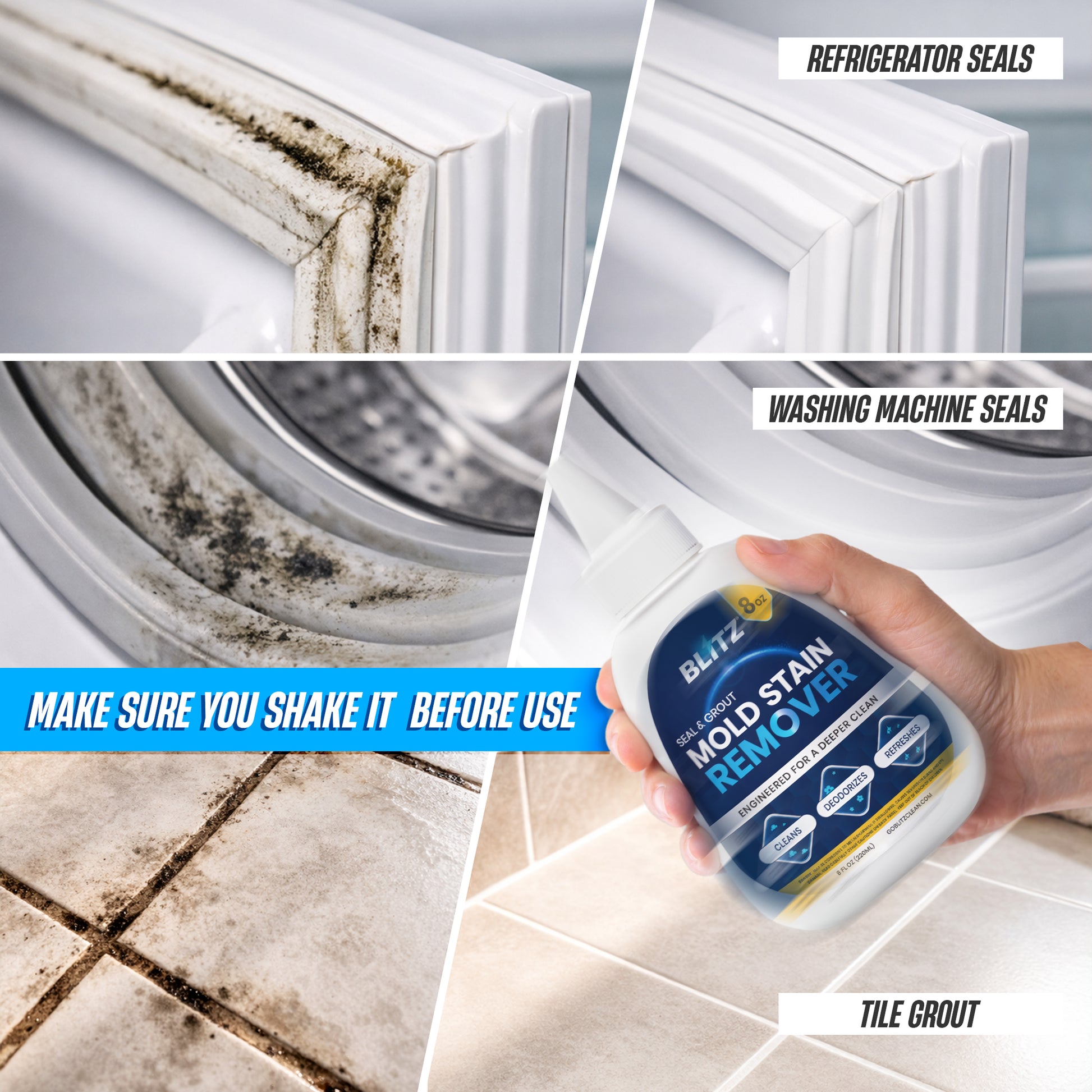GOBLITZCLEAN BLITZ Mold Stain Remover appliance cleaner with spray bottle for removing mold stains from surfaces.