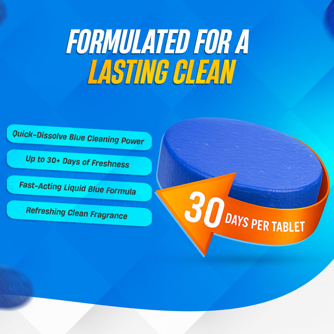 GOBLITZCLEAN Blitz automatic toilet bowl cleaner inside a clean white toilet bowl, ready to keep the toilet fresh and spotless.